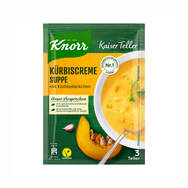 Knorr Kaiser Teller Kürbiscreme-Suppe mit Kürbisstücken, 3 Teller